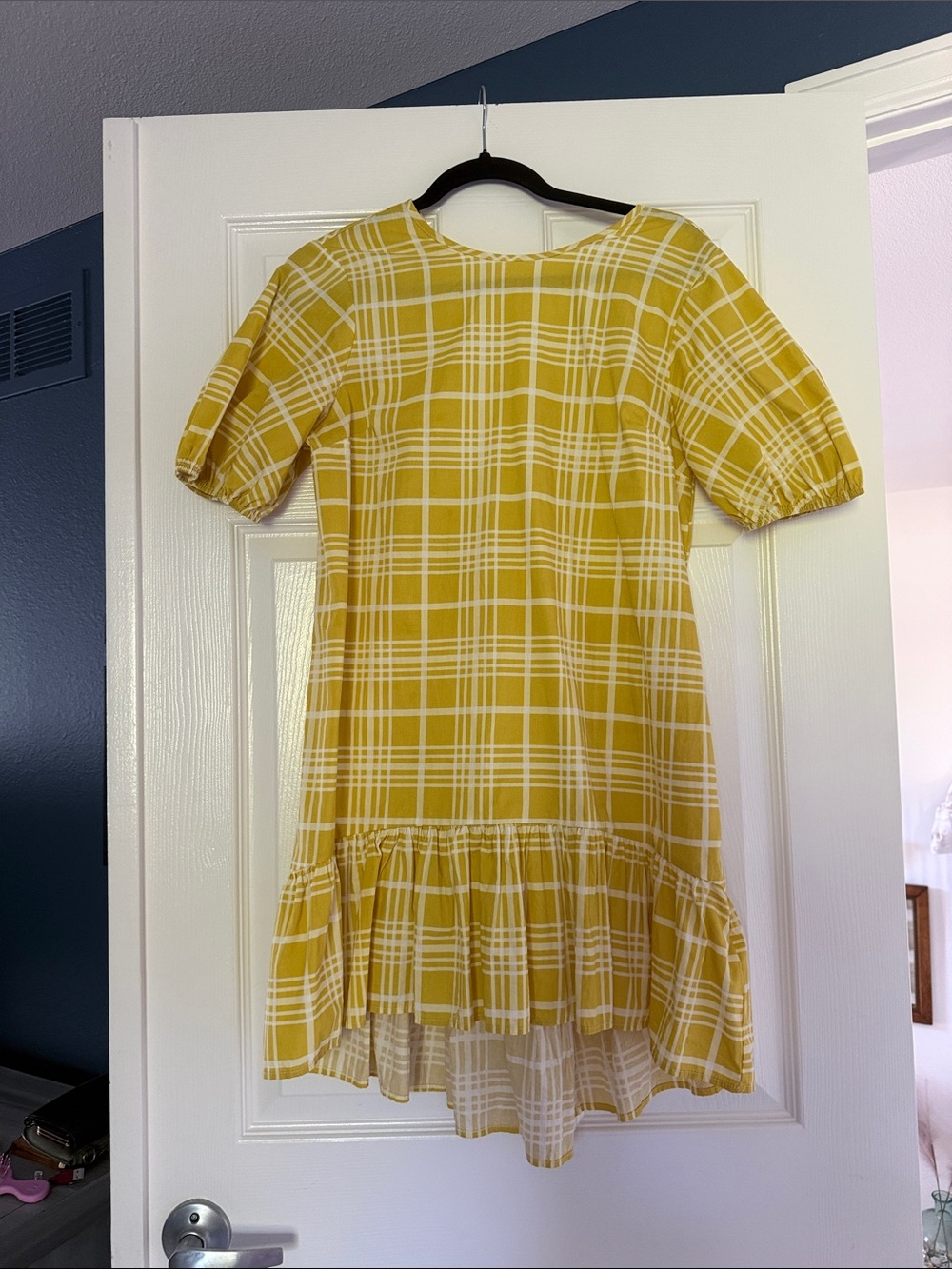 Topshop Yellow and White Plaid Ruffle-Hem Dress